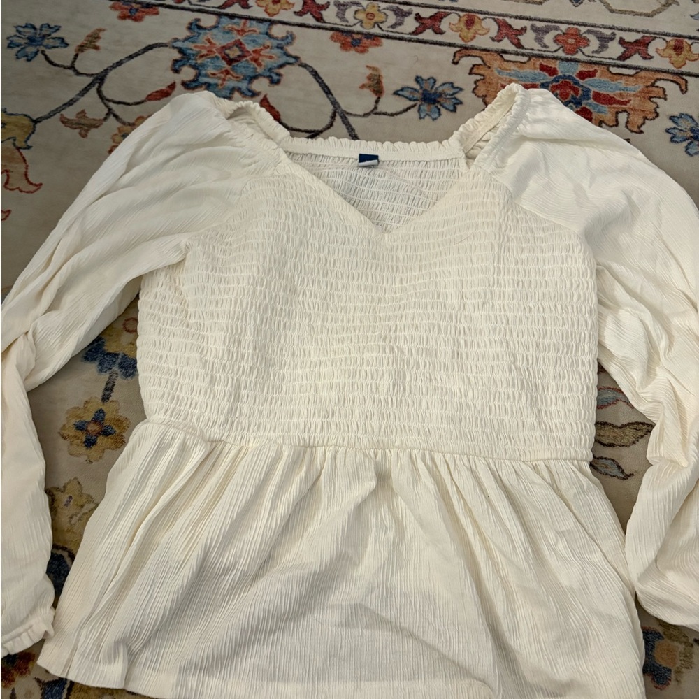 Old Navy Cream Smocked Blouse